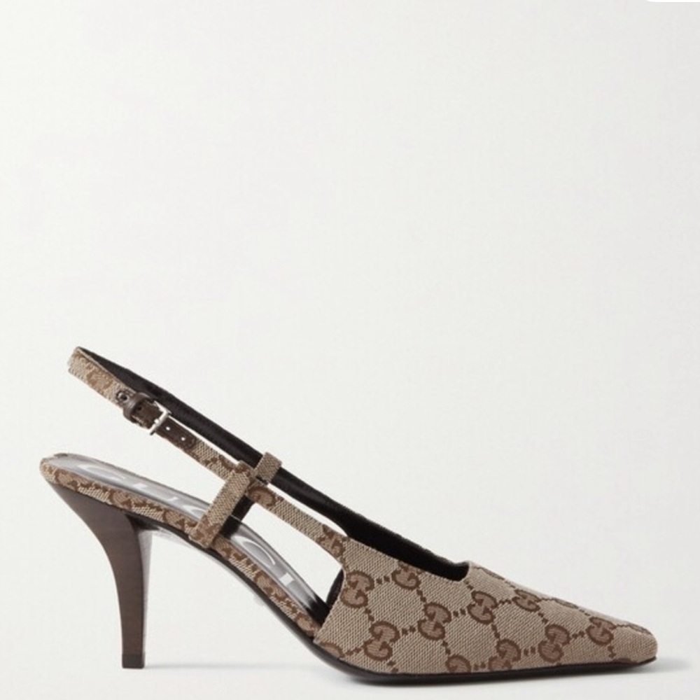 Gucci Brown Monogram Slingback Heels - image 2